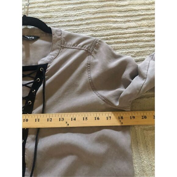 Express Womens Gray Lace Up Front Tassel Long Sleeve Shirt Top Size P/S - Picture 7 of 10